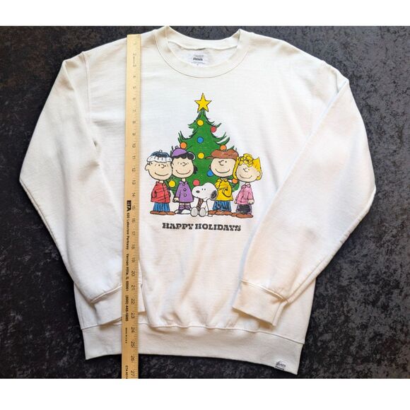 Peanuts Charlie Brown & Gang Christmas White Crewneck Women's Sz S Sweater Cute - Picture 1 of 5